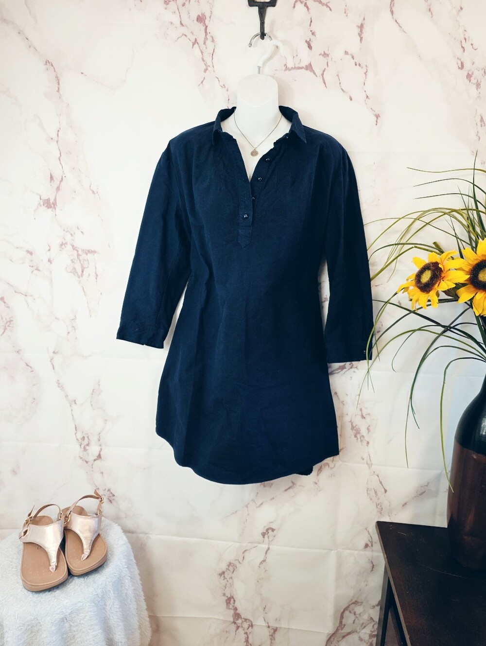 Tuckernuck Pomander Place Polly French Navy Shirt Dress Collared Button Front L - Picture 2 of 5